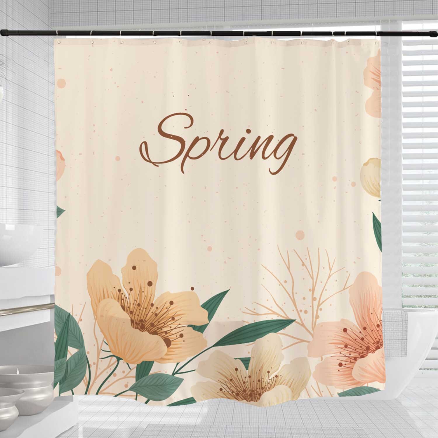 Unique Design Vintage Spring Flowers Shower Curtain with Pink Flora Plant Bathroom Decor - Rustic and Charming Bathroom - Image 3