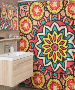 Unique Groovy 60's 70's Hippie Mandala Shower Curtain - Retro Bathroom Accessory with Bath Design