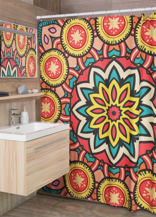 Unique Groovy 60's 70's Hippie Mandala Shower Curtain - Retro Bathroom Accessory with Bath Design