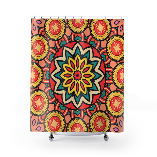 Unique Groovy 60's 70's Hippie Mandala Shower Curtain - Retro Bathroom Accessory with Bath Design - Image 2