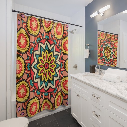 Unique Groovy 60's 70's Hippie Mandala Shower Curtain - Retro Bathroom Accessory with Bath Design - Image 3
