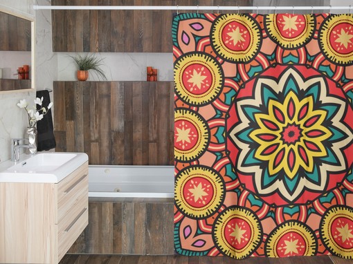 Unique Groovy 60's 70's Hippie Mandala Shower Curtain - Retro Bathroom Accessory with Bath Design - Image 4