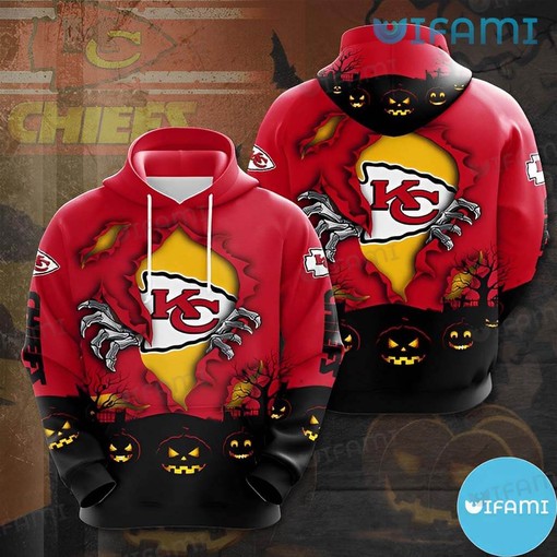 Unique KC Chiefs Youth Halloween Hoodie with Hand Pull Out Logo