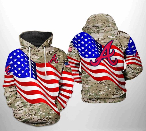 Unique Print - Camo Veteran All Over Print 3D Hoodie for Atlanta Braves MLB Fans