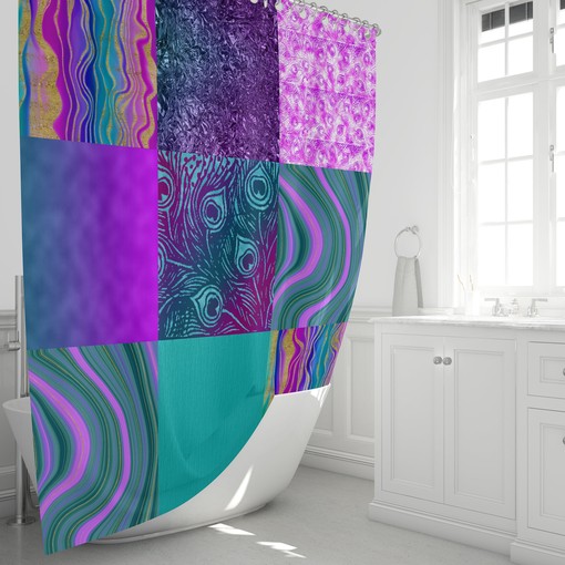 Unique Purple Boho Shower Curtain Set with Print Design