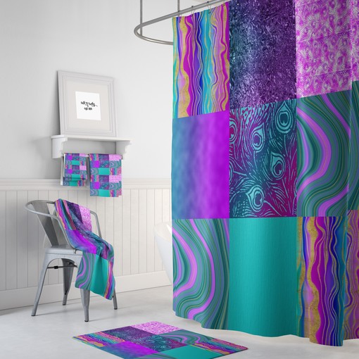 Unique Purple Boho Shower Curtain Set with Print Design - Image 2