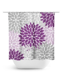 Unique Purple Gray Floral Shower Curtain | Modern Bathtub Curtain for Purple Bathroom