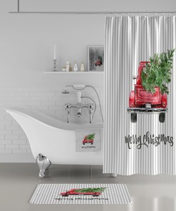 Unique Red Truck Christmas Shower Curtain for Holiday Bathroom Decor