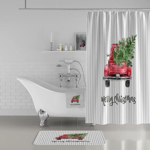 Unique Red Truck Christmas Shower Curtain for Holiday Bathroom Decor