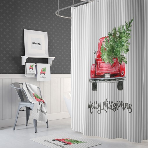 Unique Red Truck Christmas Shower Curtain for Holiday Bathroom Decor - Image 2
