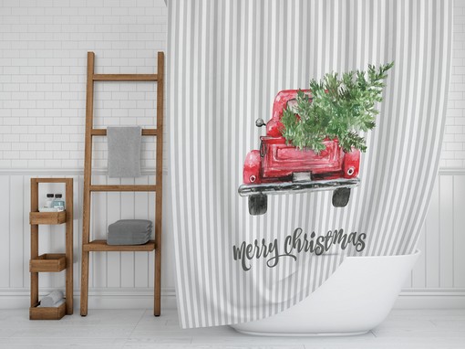 Unique Red Truck Christmas Shower Curtain for Holiday Bathroom Decor - Image 3