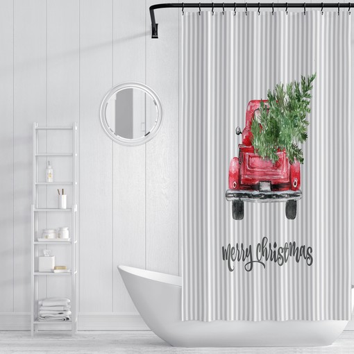 Unique Red Truck Christmas Shower Curtain for Holiday Bathroom Decor - Image 4