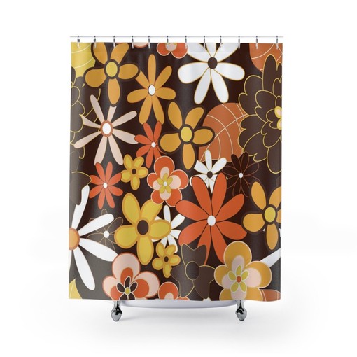 Unique Retro 70s Aesthetic Shower Curtain for Your Bathroom Decor