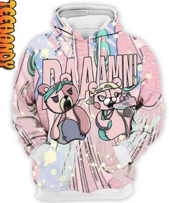 Unique Retro Easter Bear Daamm All Over Print 3D Hoodie with Bold Design