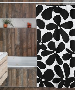 Unique Retro Flowers Mod Boho Shower Curtain - 1970's Hippie Groovy Bathroom Decor