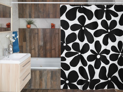 Unique Retro Flowers Mod Boho Shower Curtain - 1970's Hippie Groovy Bathroom Decor
