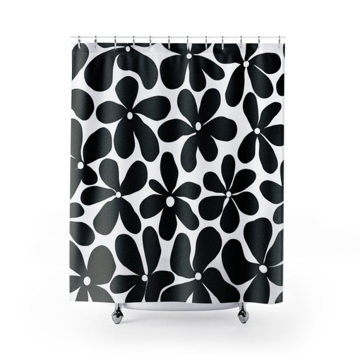 Unique Retro Flowers Mod Boho Shower Curtain - 1970's Hippie Groovy Bathroom Decor - Image 2