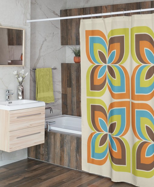 Unique Retro Geometric Shower Curtain, Boho 60's 70's Hippie Bathroom Accessory, Vintage Curtain with Charm - Image 2