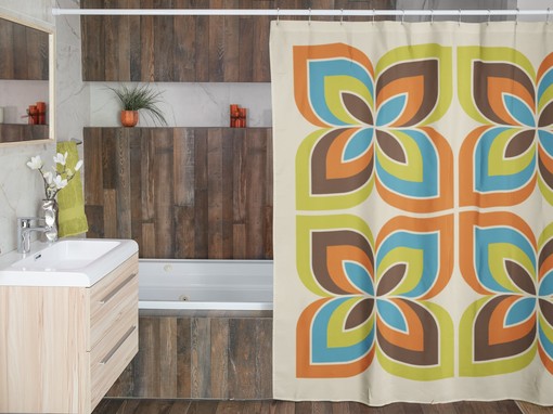 Unique Retro Geometric Shower Curtain, Boho 60's 70's Hippie Bathroom Accessory, Vintage Curtain with Charm - Image 4