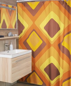 Unique Retro Geometric Shower Curtain, Groovy 60's 70's Hippie Bathroom Accessory for a Vintage Bathroom Decor