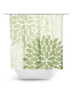 Unique Sage Green Flower Shower Curtain | Bath Decor for Decorative Sage Bathroom