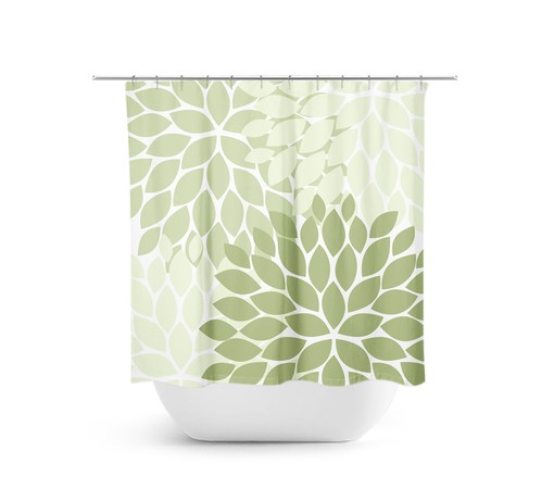Unique Sage Green Flower Shower Curtain | Bath Decor for Decorative Sage Bathroom