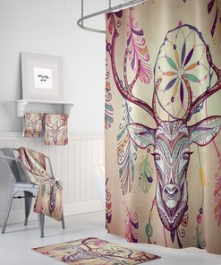 Unique Shower Curtains Boho Shower Curtain with Deer Dreamcatcher and Primitive Grunge Print