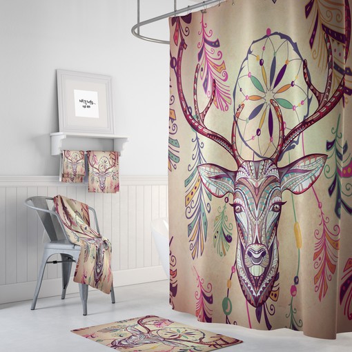 Unique Shower Curtains Boho Shower Curtain with Deer Dreamcatcher and Primitive Grunge Print
