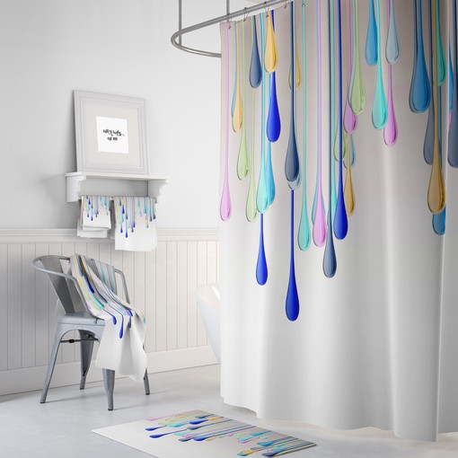 Unique Shower Curtains Gypsy Rain Drops Boho Chic Shower Curtain with Optional Bath Mat and Towels