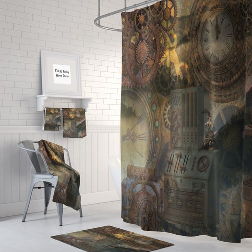 Unique Steampunk Industrial Shower Curtain Set - Add an Industrial Touch to Your Bath Decor