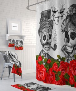 Unique Sugar Skull Couple Shower Curtain with Gothic Bathroom Decor for Edgy Romance