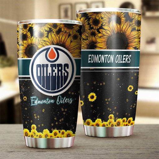 Unique Sunflower Design Personalized Edmonton Oilers NHL Tumbler - Image 2