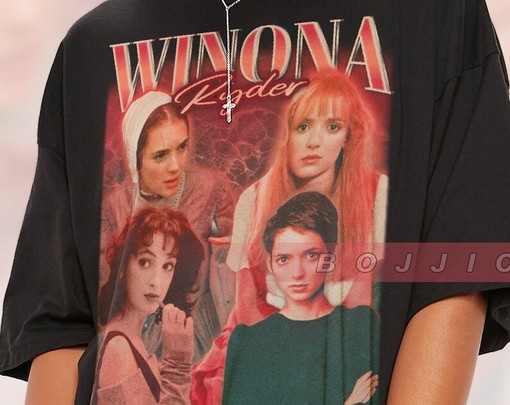 Unique Winona Ryder Design Tee, Fan Art Photo Tribute 90s Style Shirt - Image 2