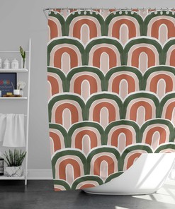 Unique and Colorful Rainbow Boho Shower Curtain with Mat