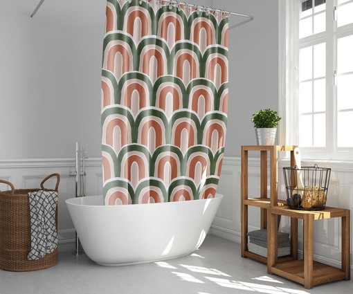 Unique and Colorful Rainbow Boho Shower Curtain with Mat - Image 2