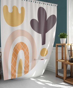 Unique and Decorative Abstract Bohemian Rainbow and Plant Shower Curtain