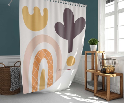 Unique and Decorative Abstract Bohemian Rainbow and Plant Shower Curtain