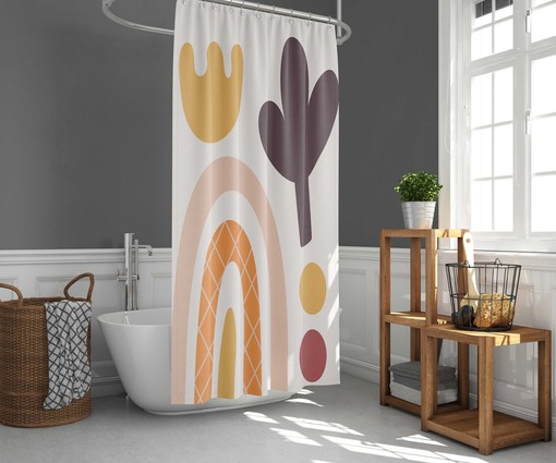 Unique and Decorative Abstract Bohemian Rainbow and Plant Shower Curtain - Image 2