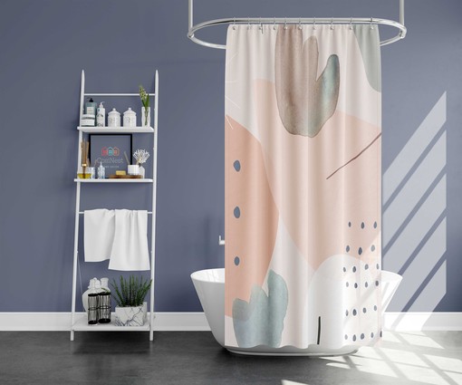 Unique and Decorative Abstract Boho Watercolor Leaves Shower Curtain - Image 2