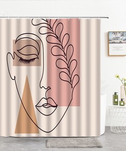 Unique and Decorative Boho Bath Curtain with Beautiful Girl Silhouette and Leaf Design