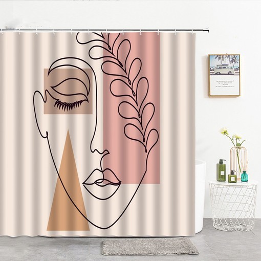 Unique and Decorative Boho Bath Curtain with Beautiful Girl Silhouette and Leaf Design