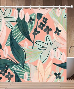 Unique and Decorative Chic Blue and Green Boho Floral Linen Shower Curtain