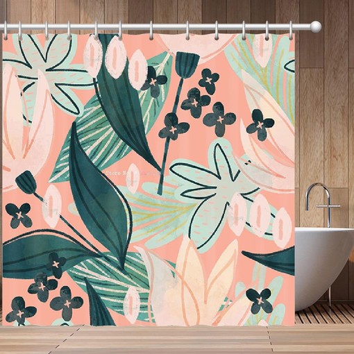 Unique and Decorative Chic Blue and Green Boho Floral Linen Shower Curtain