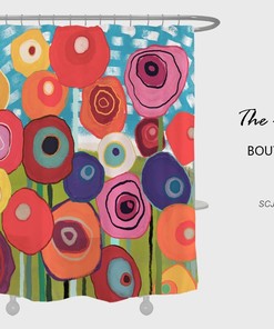 Unique and Extra Thick Colorful Flowers Shower Curtain with Abstract Art Flora - Creative and Chic Bathroom Decor