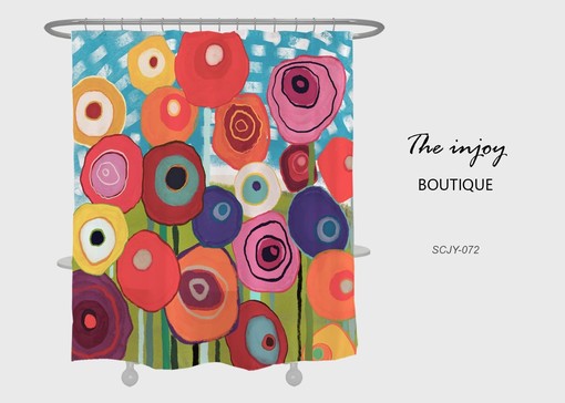 Unique and Extra Thick Colorful Flowers Shower Curtain with Abstract Art Flora - Creative and Chic Bathroom Decor