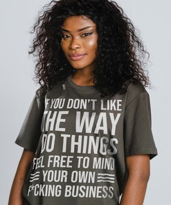 Unisex Graphic Tee with Feel Free To Mind Your Own Business Quote and Middle Finger