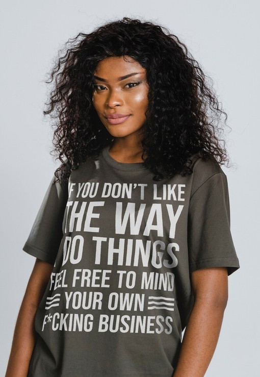 Unisex Graphic Tee with Feel Free To Mind Your Own Business Quote and Middle Finger