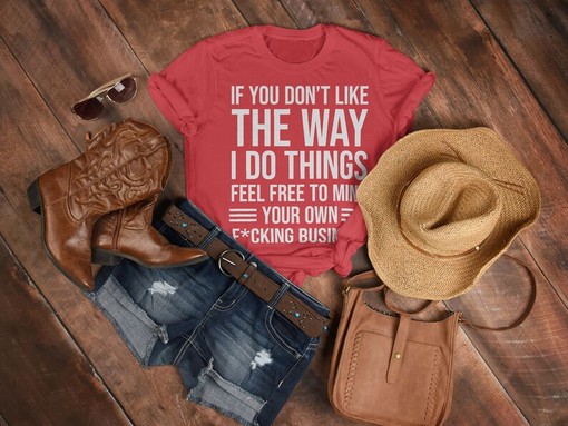 Unisex Graphic Tee with Feel Free To Mind Your Own Business Quote and Middle Finger - Image 3