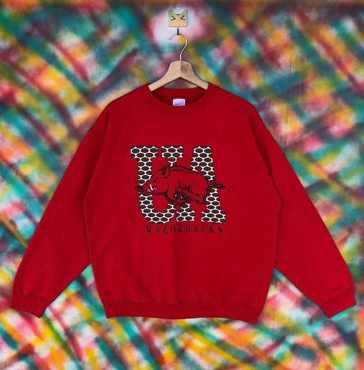 University Of Arkansas Sweatshirt - Big Logo Printed Ua Razorbacks Crewneck Streetwear Sweater Pullover Jumper
