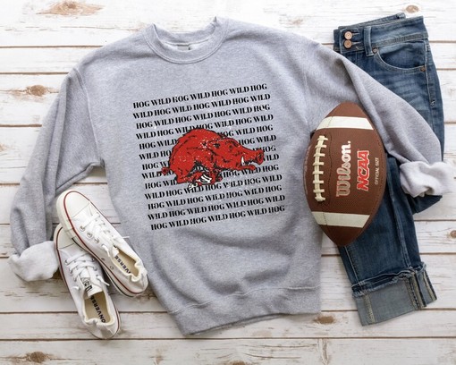 University Of Arkansas Sweatshirt - Hog Wild Sweatshirt, Razorback Crewneck, Football Sweater, NCAA Shirts for Men